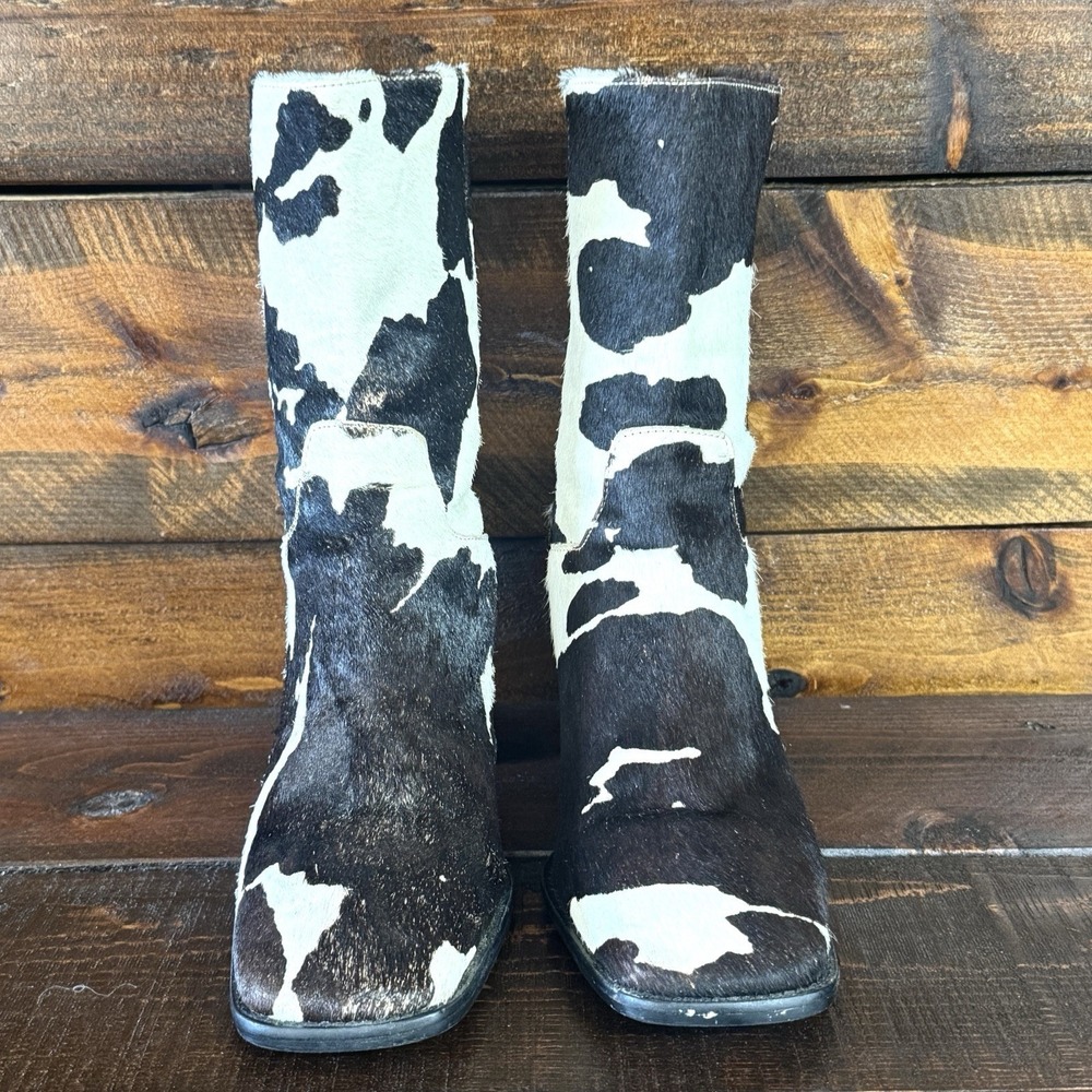 Intentionally Blank PG Women's 8 Boots Black White Cowhide Square Toe Back Zip - Picture 4 of 12